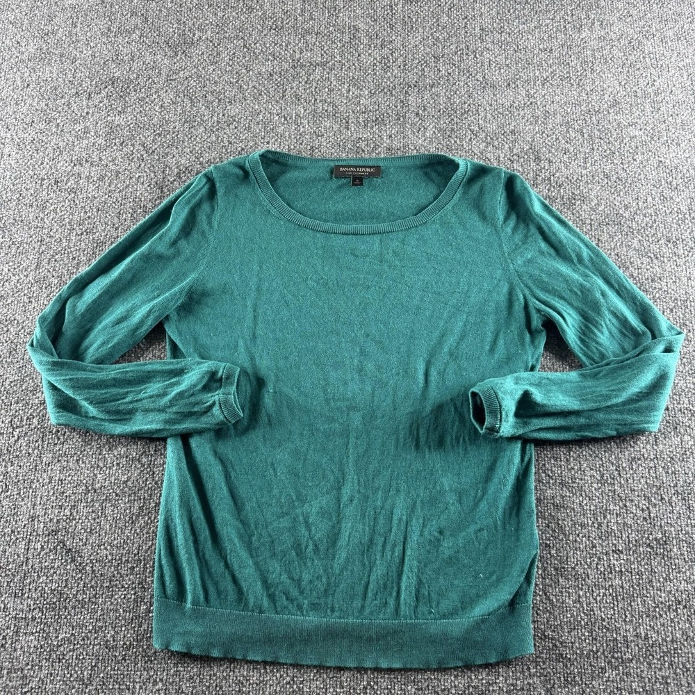 Banana Republic Sweater Womens S Green Silk Cashmere Long Sleeve Scoop Knit